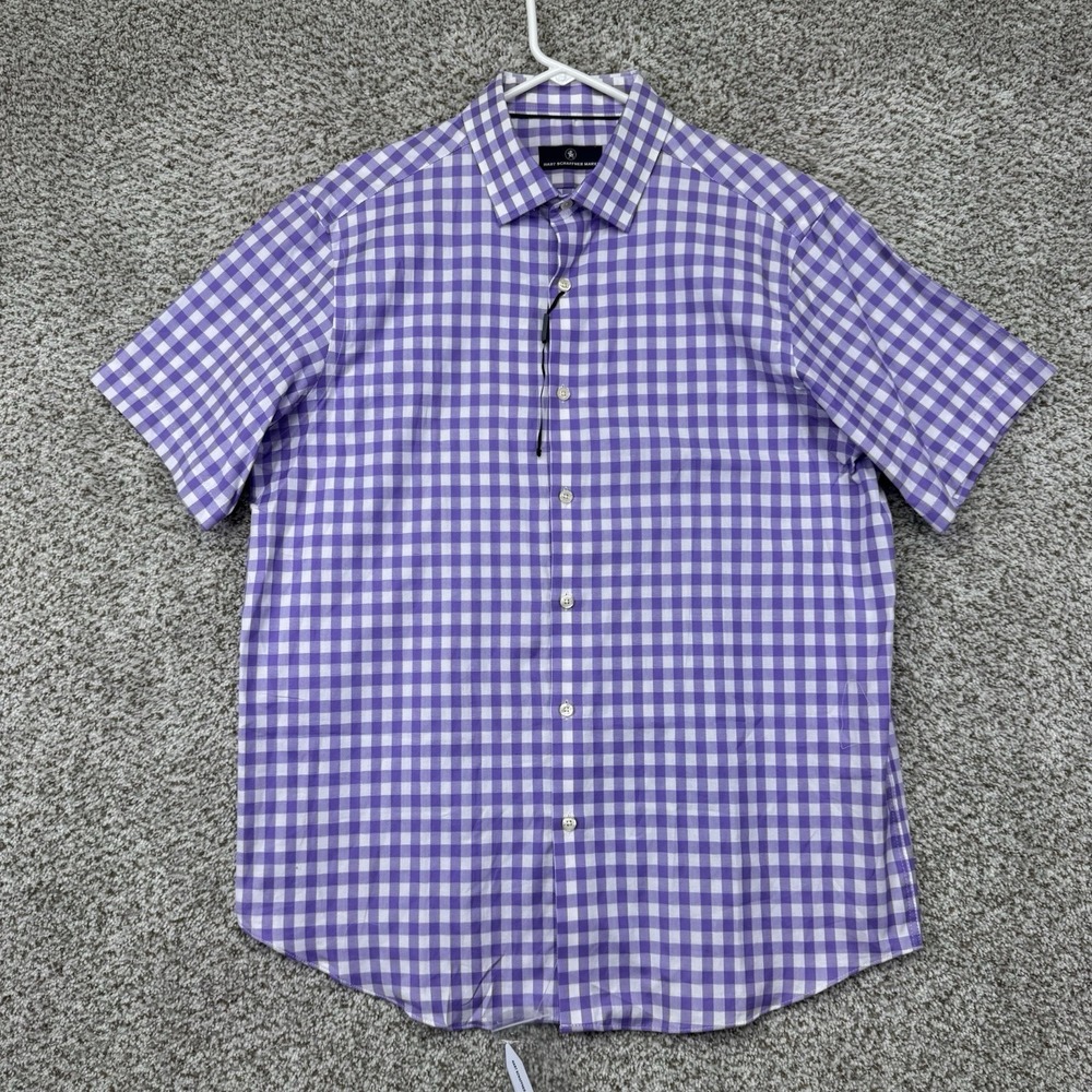 Hart Schaffner Marx Shirt Men's Size Large Purple Check Chambray Button Down NEW